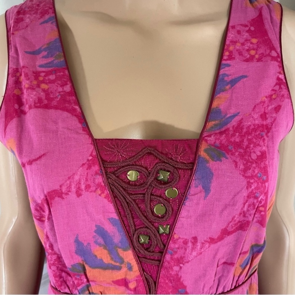 NWT FREE PEOPLE Floral Sleeveless Dress Embroidered With Cross Straps Back - Picture 4 of 8